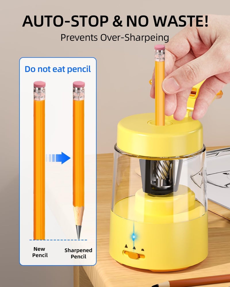 Zmol Automatic Pencil Sharpener 6 oz Capacity, Yellow - Image 4