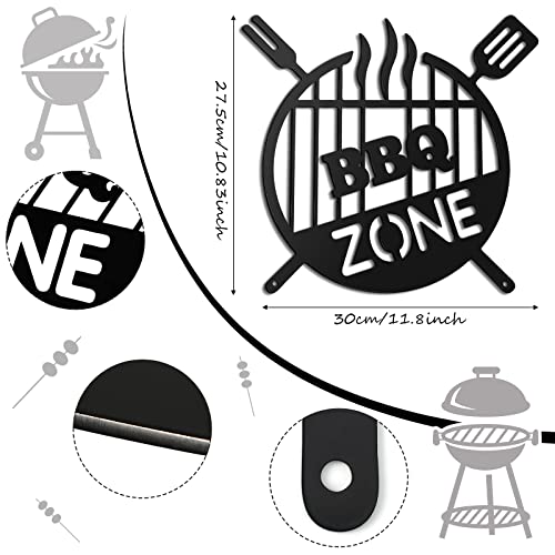Funrous Metal BBQ Sign Outdoor Round Grill Zone Retro Barbecue Monogram Wall Decor Kitchen Hanging Grill Barbecue Sign for Backyard Patio Farmhouse Porch Deck Decorations - Image 2