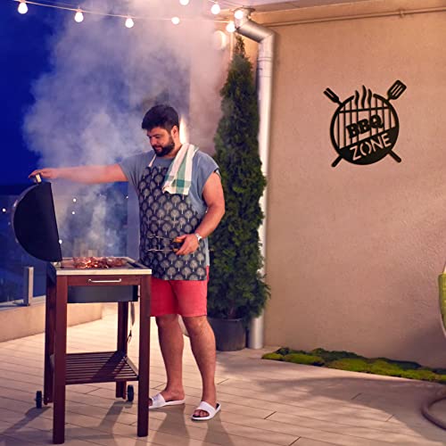 Funrous Metal BBQ Sign Outdoor Round Grill Zone Retro Barbecue Monogram Wall Decor Kitchen Hanging Grill Barbecue Sign for Backyard Patio Farmhouse Porch Deck Decorations - Image 3