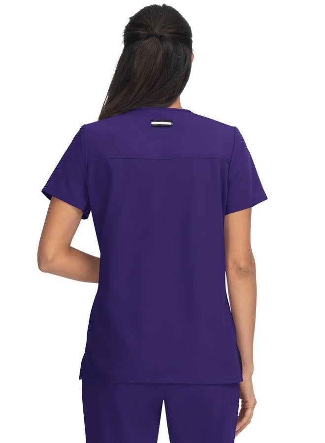 KOI Next Gen Women's 3 Pocket Hustle and Heart V-Neck Scrub Top, 4-Way Stretch, Grape, XXS - Image 2