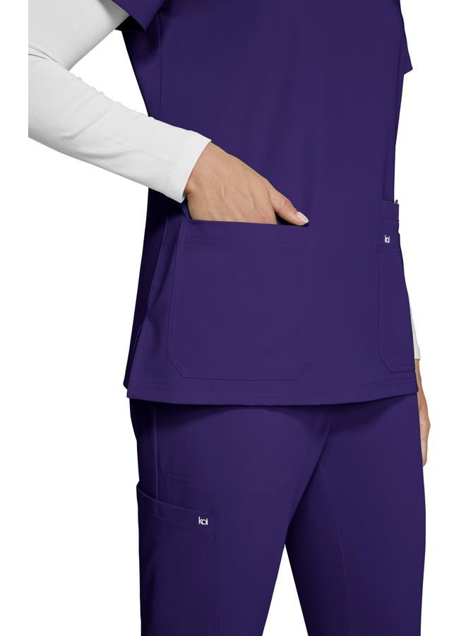 KOI Next Gen Women's 3 Pocket Hustle and Heart V-Neck Scrub Top, 4-Way Stretch, Grape, XXS - Image 3