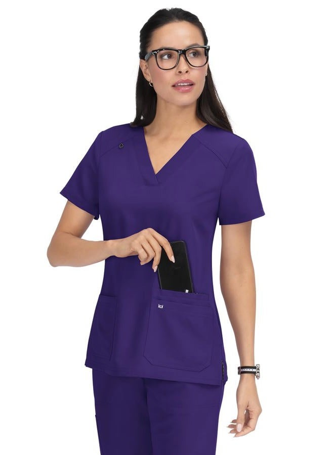 KOI Next Gen Women's 3 Pocket Hustle and Heart V-Neck Scrub Top, 4-Way Stretch, Grape, XXS - Image 1