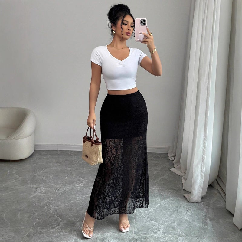 Elegant Lace High-Waist Bodycon Fishtail Skirt - Image 5