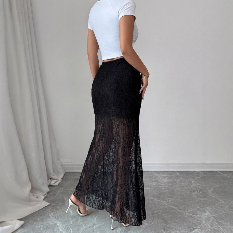 Elegant Lace High-Waist Bodycon Fishtail Skirt - Image 2