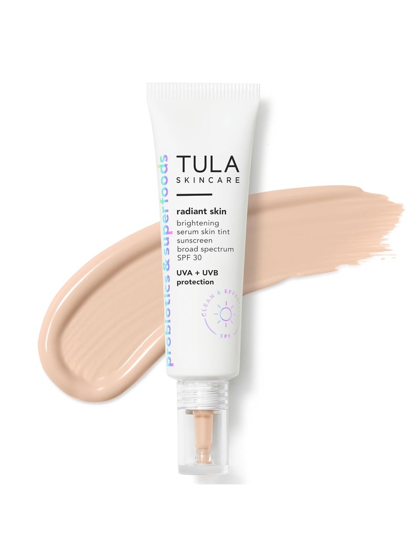 TULA TULA Skin Care Radiant Skin Brightening Serum Skin Tint SPF  Facial Sunscreen Provides Broad Spectrum SPF 30 Protection Tinted SerumLight Formula Brightens and Evens Skin  10 fl oz 