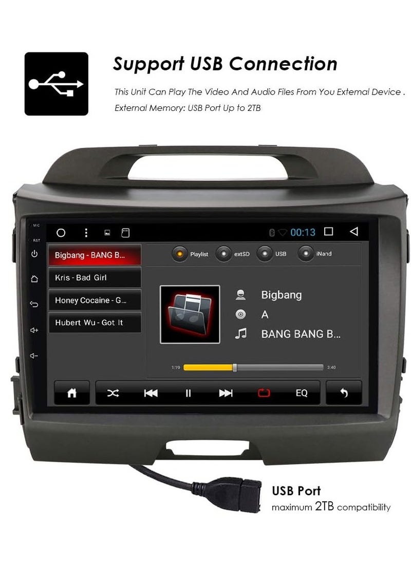 Android Car Stereo for Kia Sportage 2010 To 2016 2GB RAM 32GB ROM Support Apple Carplay, Mirror-Link Wi-Fi BT, Radio GPS Navigation, 9 Inch IPS Touch Screen with Backup Camera Included - Image 3