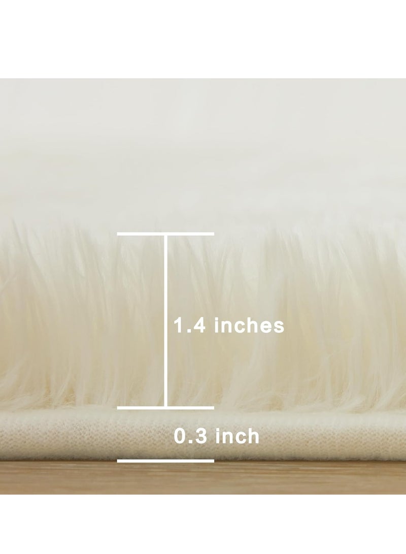 سجادة منطقة شاج لغرفة المعيشة، سجاد داخلي ناعم من القطيفة المصبوغة بالربط لغرفة النوم، سجادة من الفرو الصناعي الناعم غير قابلة للانزلاق للغرفة (120 × 160 سم، أبيض نقي) - Image 5