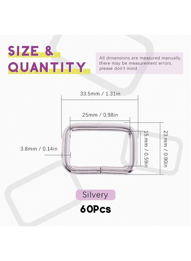 Swpeet Swpeet 60Pcs 1 Inch / 25mm Sliver Heavy Duty Metal Rectangle Ring, Webbing Belts Buckle Metal Rings for for Belt Bags DIY Accessories Keychains Belts and Dog Leash(Metal Rectangle Ring, Sliver)  - Image 2