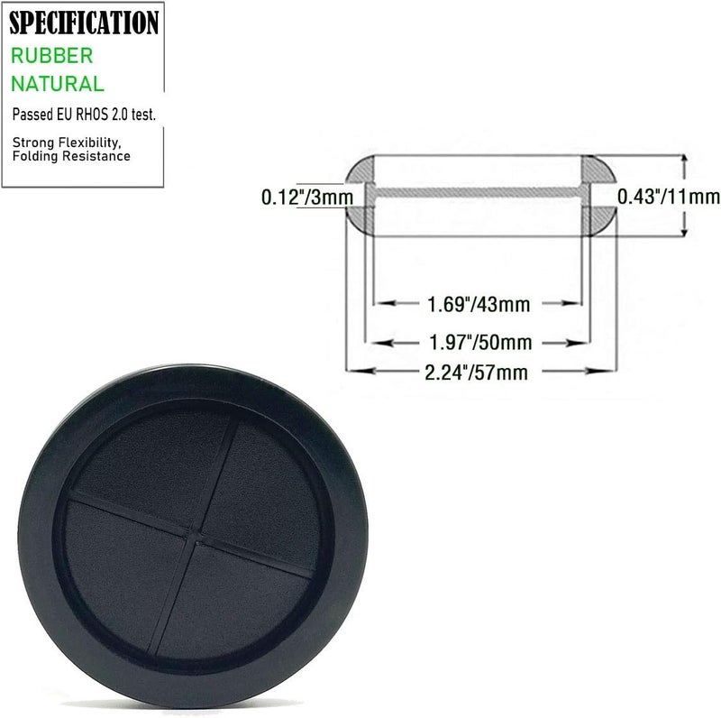 EASYEAH Store 2 Inch Rubber Grommets for Wiring, 1-5/8 in ID, Double-Sided Rubber Plugs for Round Holes, Firewall Grommet Automotive, Wire Cable Grommets for Metal Electric Box, 4 Pcs 42×50 mm, Black - Image 2
