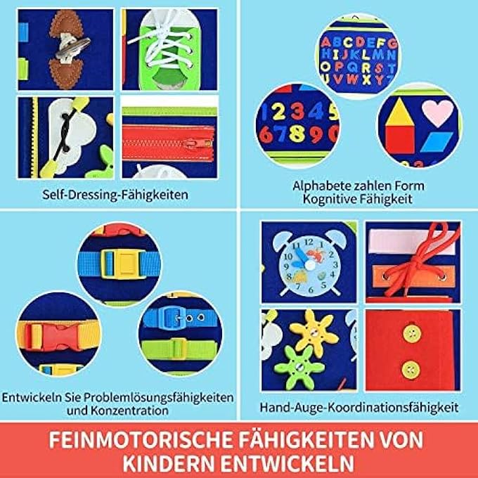 TODDLER MONTESSORI ACTIVITY BOARD,20-IN-1 BUSY BOARD SENSORY TOY FOR AGES 1-4,FINE MOTOR SKILL DEVELOPMENT AND EARLY LEARNING FOR BOYS & GIRLS - Image 5