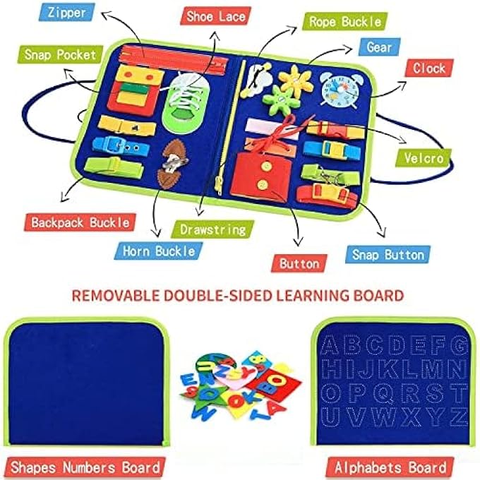 TODDLER MONTESSORI ACTIVITY BOARD,20-IN-1 BUSY BOARD SENSORY TOY FOR AGES 1-4,FINE MOTOR SKILL DEVELOPMENT AND EARLY LEARNING FOR BOYS & GIRLS - Image 4