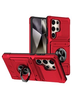 Magnetic Ring Bracket Phone Case For Samsung S23/S24/S25 Ultrag Card Case-Color:Big Red-Applicable Models:S25