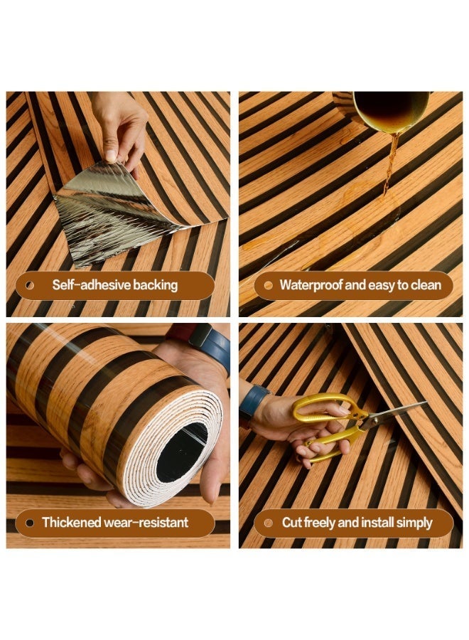 brievo Thick Foam Self-Adhesive Wall Sticker Roll – Glossy Brown Wood Slat / Wainscoting Design – Waterproof & Anti-Collision Home Décor - Image 4