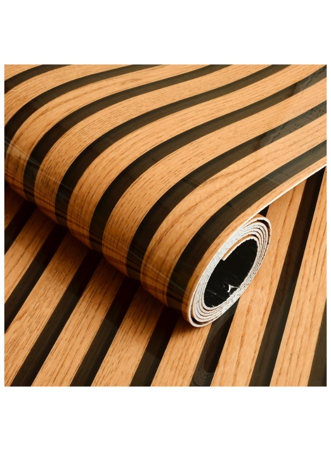brievo Thick Foam Self-Adhesive Wall Sticker Roll – Glossy Brown Wood Slat / Wainscoting Design – Waterproof & Anti-Collision Home Décor - Image 1