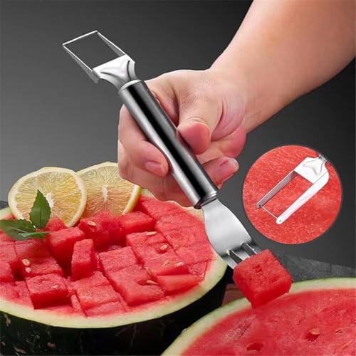 Kriq 2-in-1 Stainless Steel Fruit Cutter, Watermelon Fork Slicer Cutter Slicer Tool, Dual Head Fruits Forks Slicer Knife, Summer Watermelon Fruits Cutting Home Kitchen Gadgets. (Pack of 3) - Image 5
