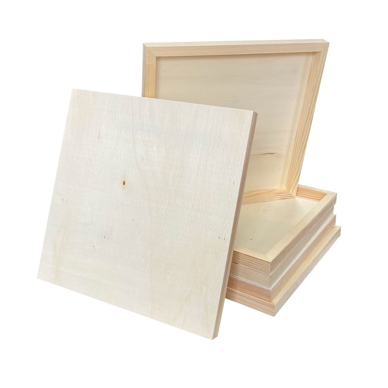 Wood Art Panels 12x12 Unfinished Wooden Canvas Panels 6Pack Wood Frame for Oil Pouring Acrylics Painting Crafts