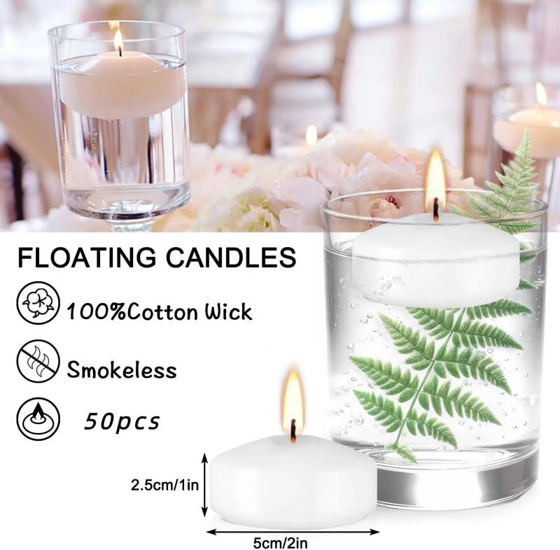CLTNIKET 50 Pack of 2-Inch White Floating Candles - Ideal for Weddings, Home DÃ©cor, Spa Baths, and Romantic Settings. - Image 3