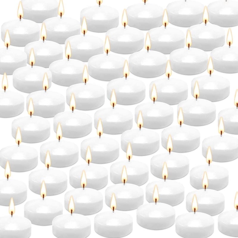 CLTNIKET 50 Pack of 2-Inch White Floating Candles - Ideal for Weddings, Home DÃ©cor, Spa Baths, and Romantic Settings. - Image 1