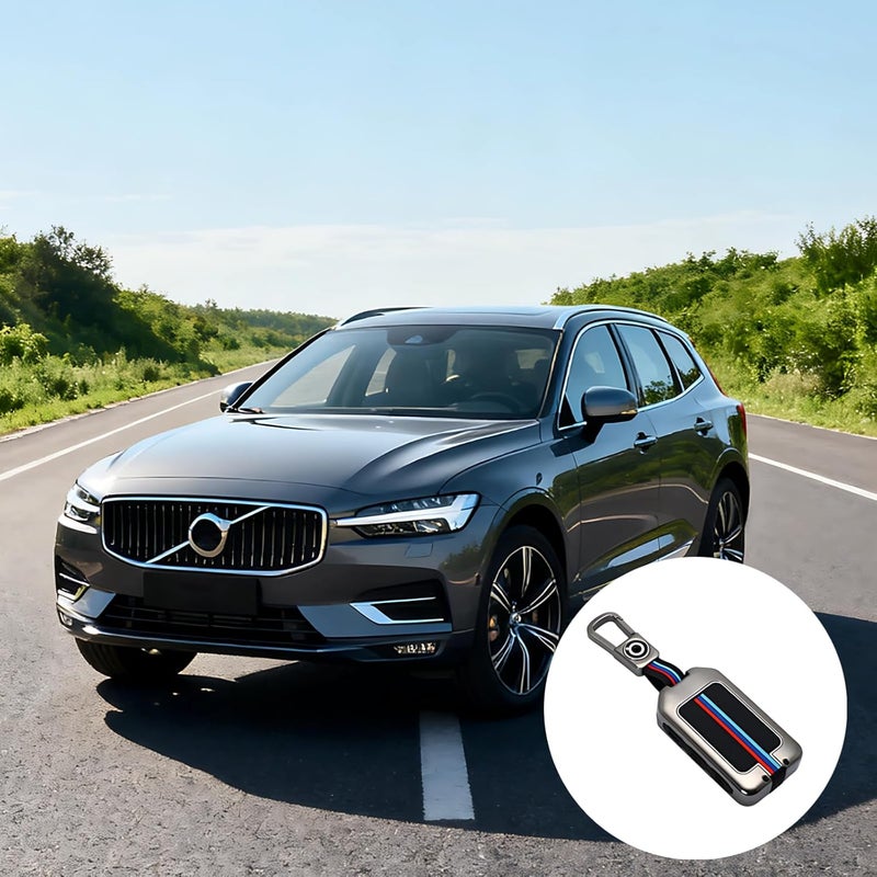 واقي مفتاح لـ Xc60 وXc90 وXc40 وV90 وS90، من سبيكة الزنك، مع بطانة سي��يكون، بلون المعدن البندقي، مضاد للصدمات، مع سلسلة مفاتيح ومفك براغي - Image 3