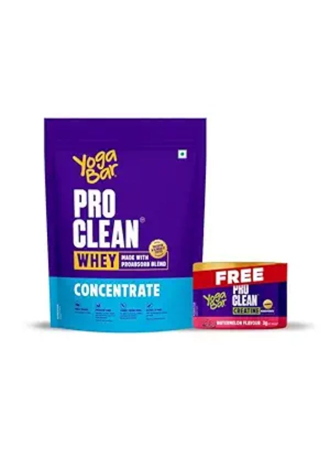 Yogabar ProClean Whey Protein Concentrate 1kg (Free 114g Creatine) | 27g Protein per Serve | Unflavoured Whey Protein Powder | Clean & Light | Patented & Clinically Tested Pro-Absorb Blend - Image 1