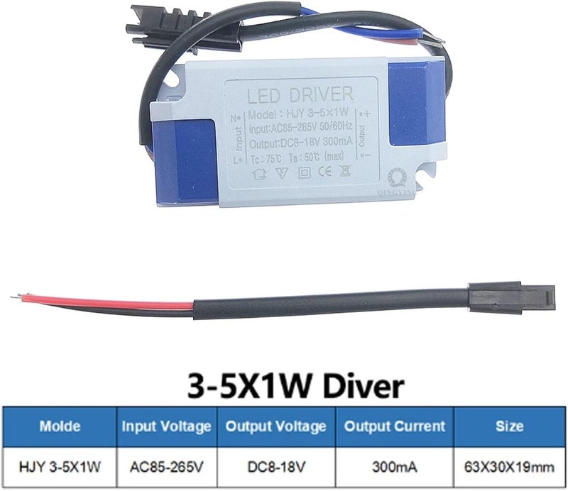 5pcs 1W-36W 300mA LED Driver AC85-265V Input Voltage Constant Current Power Supply(3-5W) - Image 2