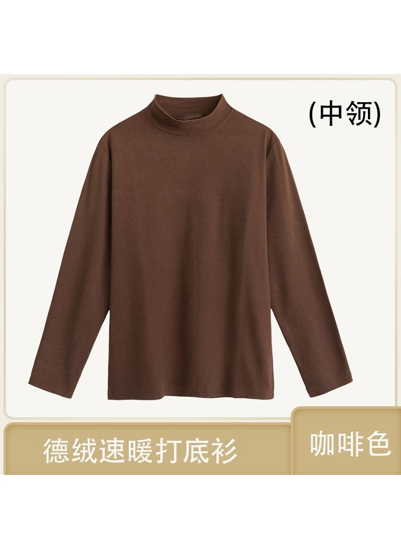 Generic Fleece Half Polo/turtle Neck Sleeve T-shirt Mens Autumn Winter Inner Warm Slimming Smooths Silhouette Versatile Base Layer Top Brown  - Image 1