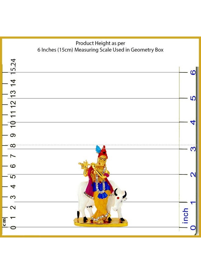 LE Kamdhenu Cow with Calf (Resin) and Krishna Antique Finish (Metal) Religious Idol-Statue for Vastu Gift and Car (White, Multicolor) - Image 3