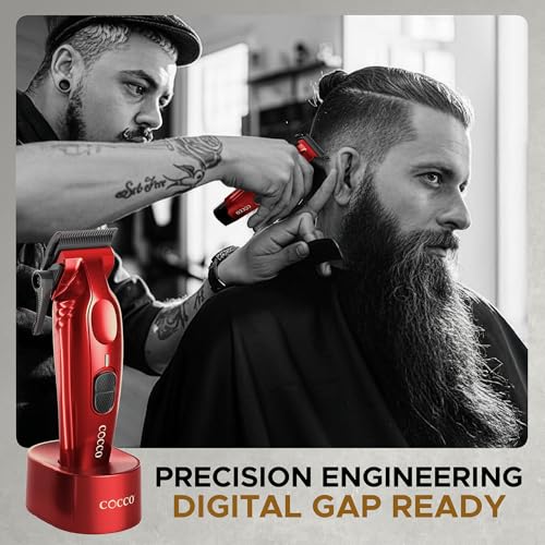 Cocco Hyper Veloce Pro Clipper Digital Gap Ambassador Graphene Taper Blade Professional Hair Clippers HighTorque BLDC Motor AllMetal Cordless Charging Station Included Red - Image 3