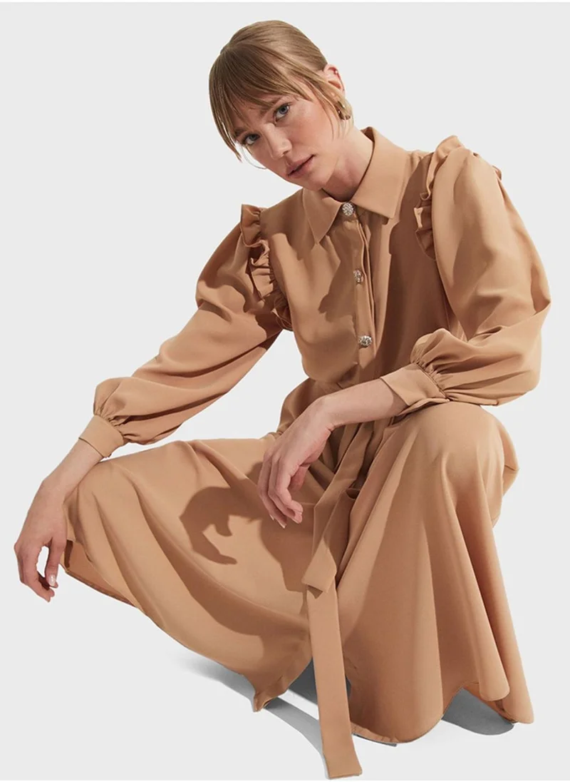 JUNE Ruffled Sleeve Midi Dress