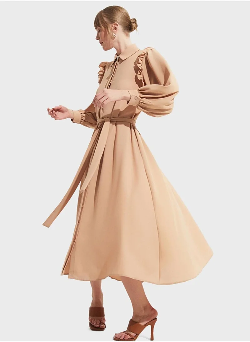 JUNE Ruffled Sleeve Midi Dress