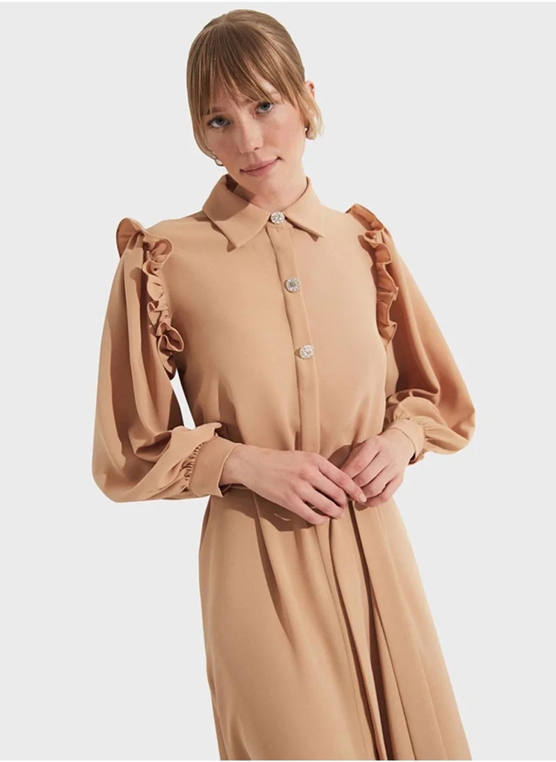 JUNE Ruffled Sleeve Midi Dress