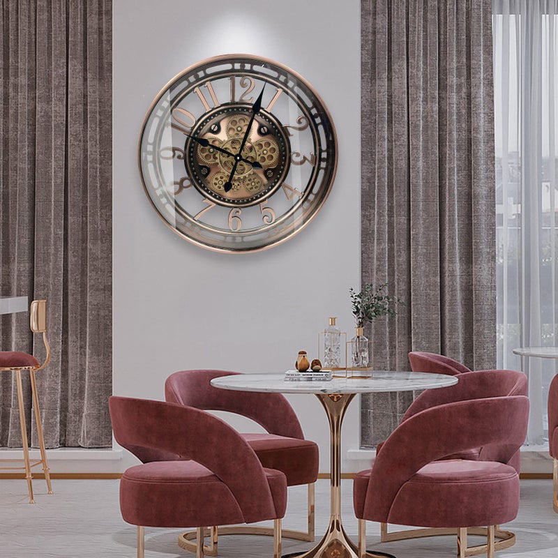 DORBOKER Real Moving Gears Wall Clock Large Modern Metal Clocks for Living Room Decor, Industrial Steampunk Unique Vintage Rustic Decorative Clock for Home Farmhouse Office, 21 Inch Red Copper Arabic - Image 5