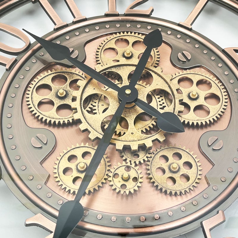 DORBOKER Real Moving Gears Wall Clock Large Modern Metal Clocks for Living Room Decor, Industrial Steampunk Unique Vintage Rustic Decorative Clock for Home Farmhouse Office, 21 Inch Red Copper Arabic - Image 3