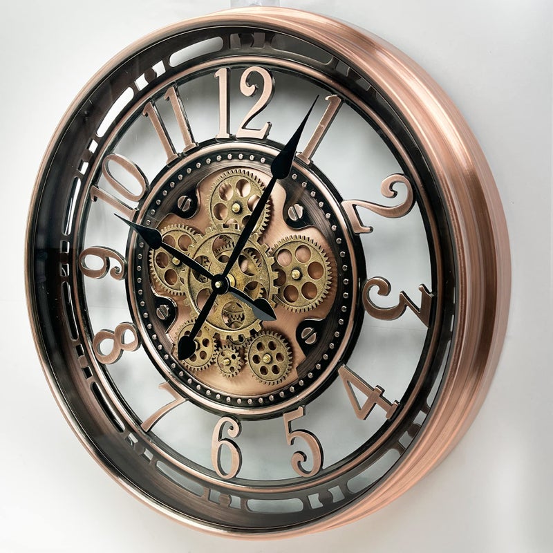 DORBOKER Real Moving Gears Wall Clock Large Modern Metal Clocks for Living Room Decor, Industrial Steampunk Unique Vintage Rustic Decorative Clock for Home Farmhouse Office, 21 Inch Red Copper Arabic - Image 4
