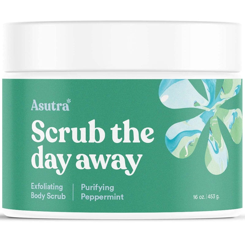 ASUTRA Dead Sea Salt Essential Oil Body Scrub Exfoliator Purifying Peppermint 16 oz Ultra Hydrating Gentle Moisturizing Coconut Peppermint and Rosemary Oils
