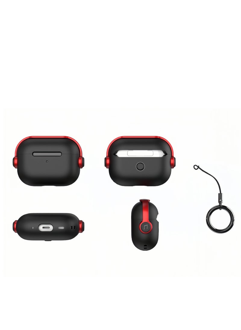 Generic - Airpods 4 Case, Airpods 4th Generation Case with Lock, Airpods 4 Generation Protective Case, Soft TPU Shockproof Cover with Keychain for Apple Airpods 4 (Black/Red) - Image 1