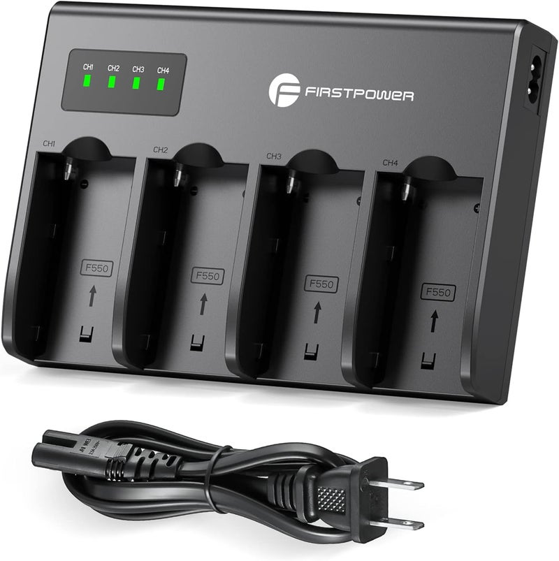 FirstPower 4-Channel Fast Charger for Sony NP-F970, NP-F960, NP-F950, NP-F930, NP-F770, NP-F750, NP-F570, NP-F550, NP-F530 Camera Camcorder Battery - Image 1