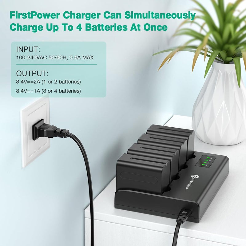 FirstPower 4-Channel Fast Charger for Sony NP-F970, NP-F960, NP-F950, NP-F930, NP-F770, NP-F750, NP-F570, NP-F550, NP-F530 Camera Camcorder Battery - Image 3