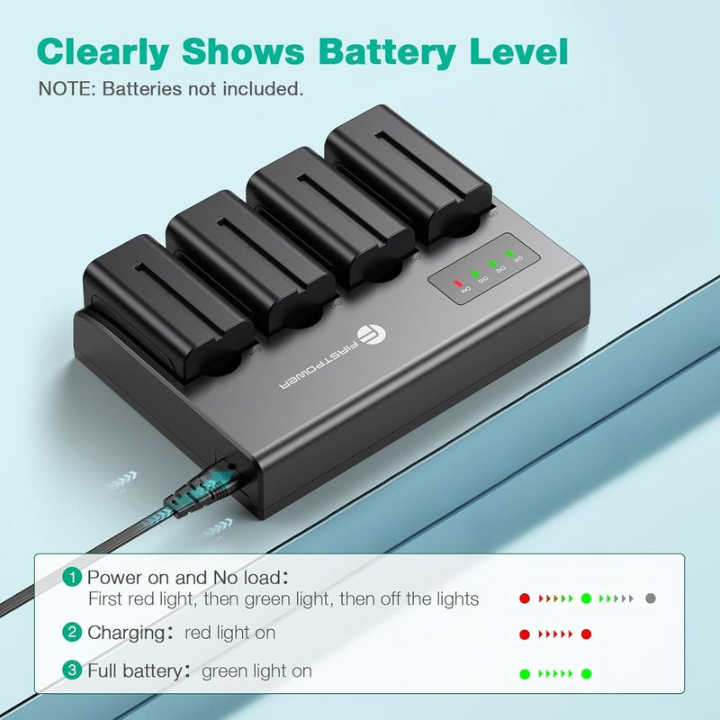FirstPower 4-Channel Fast Charger for Sony NP-F970, NP-F960, NP-F950, NP-F930, NP-F770, NP-F750, NP-F570, NP-F550, NP-F530 Camera Camcorder Battery - Image 4