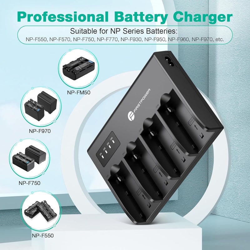 FirstPower 4-Channel Fast Charger for Sony NP-F970, NP-F960, NP-F950, NP-F930, NP-F770, NP-F750, NP-F570, NP-F550, NP-F530 Camera Camcorder Battery - Image 2