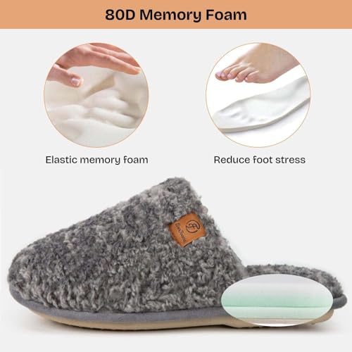 EverFoams Women's Fuzzy Slip-on Slippers Warm Cozy Soft Lightweight Memory Foam Indoor House Shoes Light Gray, 5-6 US - Image 4