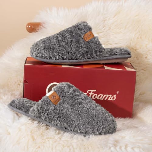 EverFoams Women's Fuzzy Slip-on Slippers Warm Cozy Soft Lightweight Memory Foam Indoor House Shoes Light Gray, 5-6 US - Image 3