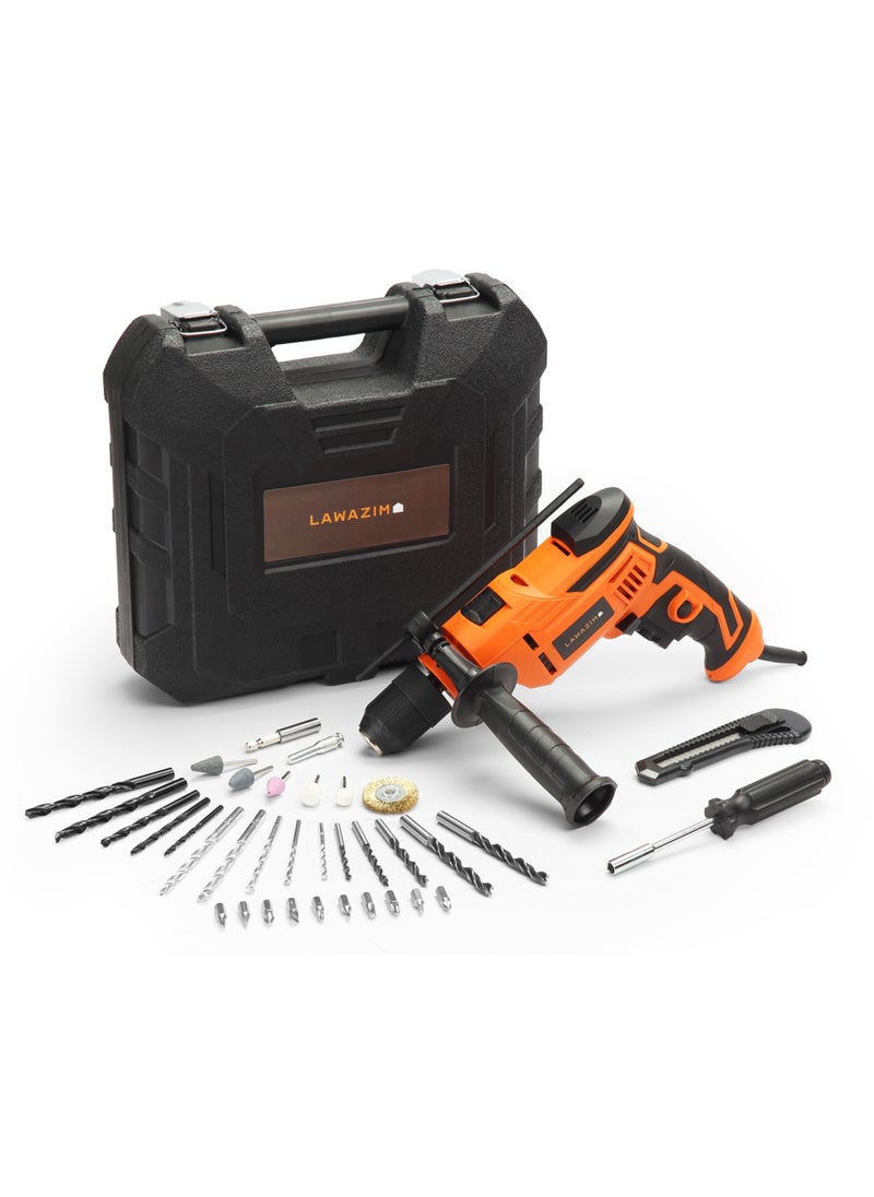 LAWAZIM - Impact Drill Set | Corded Electric Hammer Drill with 710W 3200RPM, Variable Speed, Drill Bits for Home Improvement, DIY, Steel, Wood - Image 1