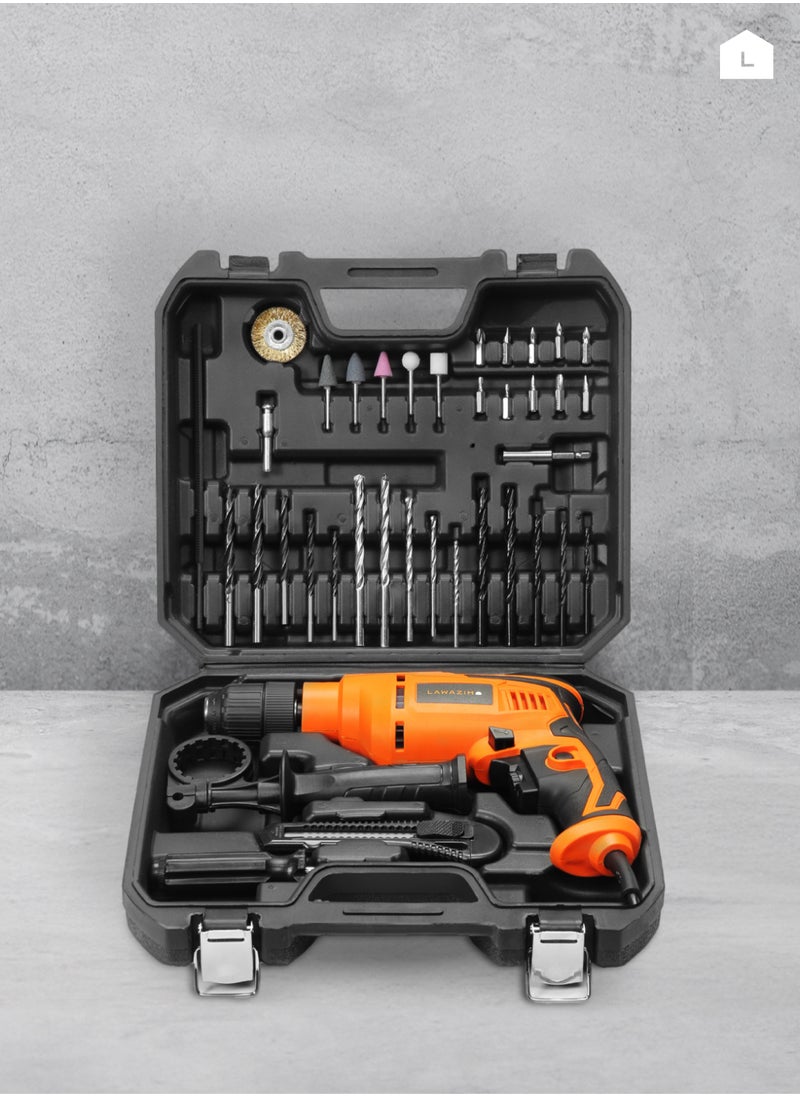 LAWAZIM - Impact Drill Set | Corded Electric Hammer Drill with 710W 3200RPM, Variable Speed, Drill Bits for Home Improvement, DIY, Steel, Wood - Image 1