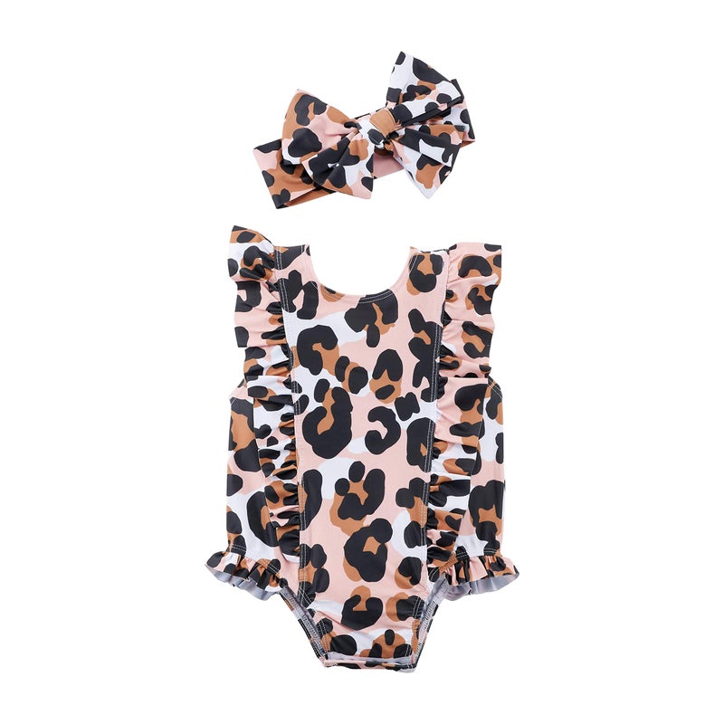 Mud Pie baby girls LEOPARD SWIMSUIT AND HEADBAND Pink 912 Months US