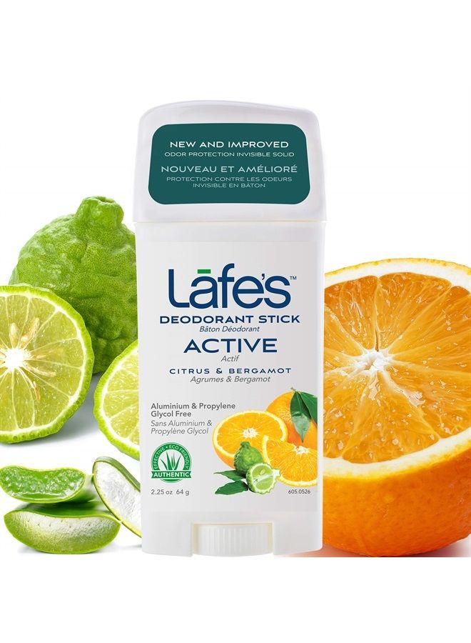 Lafe's Natural Deodorant | 2.25oz Aluminum Free Natural Deodorant Stick for Women & Men | Paraben Free & Baking Soda Free with 24-Hour Protection | Citrus & Bergamot - Formerly Active | Packaging May