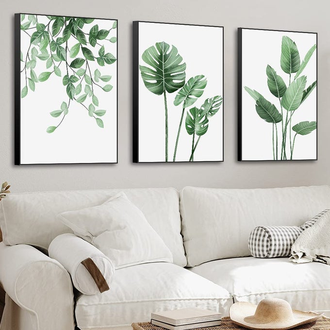 3 PIECE GREEN PLANTS POSTER CANVAS FRAME WALL ART SUITABLE FOR ROOM DECOR AESTHETIC LIVING ROOM BEDROOM BATHROOM OFFICE AND OTHER WALL DECOR SIZE 16 X 24 X 3 PIECES