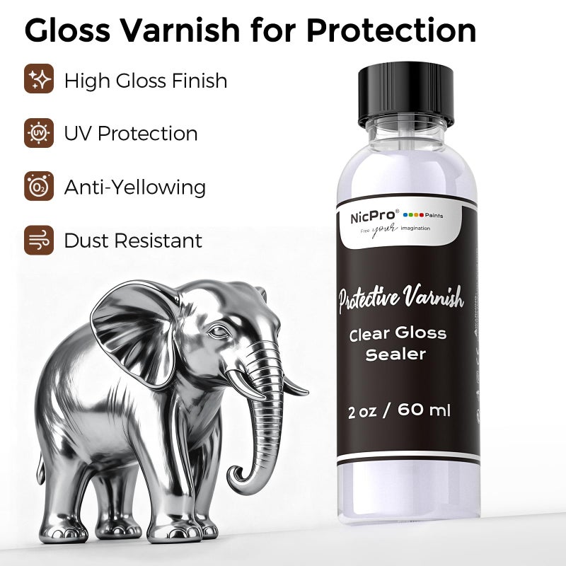 Nicpro Liquid Silver Leaf Paint Kit (2 Ã— 2oz/60ml), Metallic Silver Acrylic Paint & Varnish for High Gloss Finish, Non Toxic Non Fading Shiny Chrome Paint for Crafts, Metal, Wood, DIY Decor Resin Art - Image 4