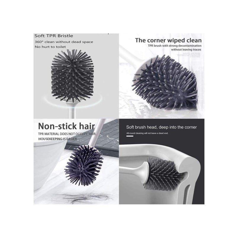 SOLARAE Silicone Toilet Brush and Holder, Bathroom Toilet Brush Holder Set, Silicone Toilet Cleaning Brush Kit with Soft Bristle Brush - Image 5
