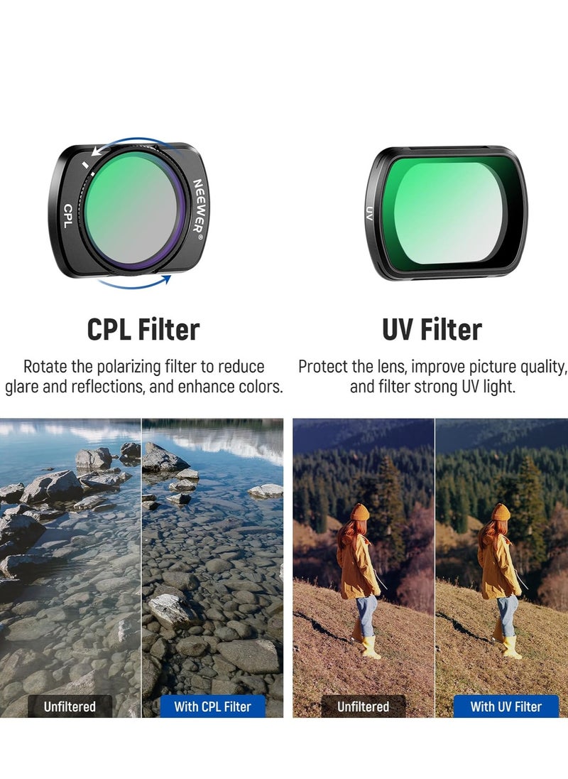 DJI OSMO Pocket 3 Magnetic ND CPL UV Filter Set Compatible with DJI OSMO Pocket 3 Creator Combo Accessories, Action Camera 6 Pack (CPL UV ND16 ND32 ND64 ND256) Neutral Density & Polarizing & UV Protective Filters